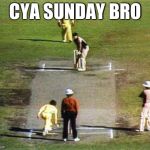 Cricket underarm | CYA SUNDAY BRO | image tagged in cricket underarm | made w/ Imgflip meme maker