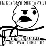 I'm Not Saying I Hate You | I'M NOT SAYING I HATE YOU BUT IF YOU WERE ON FIRE AND I HAD WATER ID DRINK IT | image tagged in i'm not saying i hate you | made w/ Imgflip meme maker