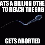 Bad Luck Sperm | BEATS A BILLION OTHERS TO REACH THE EGG GETS ABORTED | image tagged in bad luck sperm | made w/ Imgflip meme maker