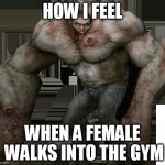 Left 4 Dead 2 Tank | HOW I FEEL WHEN A FEMALE WALKS INTO THE GYM | image tagged in left 4 dead 2 tank | made w/ Imgflip meme maker