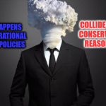 Atomic Blast Head | WHAT HAPPENS WHEN IRRATIONAL LIBERAL POLICIES COLLIDE WITH CONSERVATIVE REASONING | image tagged in atomic blast head,memes | made w/ Imgflip meme maker