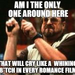 Am I The Only One Around Here | AM I THE ONLY ONE AROUND HERE THAT WILL CRY LIKE A  WHINING B*TCH IN EVERY ROMANCE FILM | image tagged in am i the only one around here | made w/ Imgflip meme maker