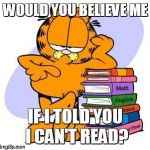 Garfield knows | WOULD YOU BELIEVE ME IF I TOLD YOU I CAN'T READ? | image tagged in garfield knows | made w/ Imgflip meme maker