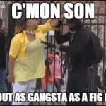 gangsta | C'MON SON YOU ABOUT AS GANGSTA ASA FIG NEWTON | image tagged in gangsta | made w/ Imgflip meme maker
