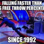 Shaq | FALLING FASTER THAN HIS FREE THROW PERCENTAGE SINCE 1992 | image tagged in shaq | made w/ Imgflip meme maker