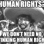 We Don't Need No Stinking | HUMAN RIGHTS? WE DON'T NEED NO STINKING HUMAN RIGHTS | image tagged in we don't need no stinking | made w/ Imgflip meme maker