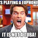 Remember Kindergarten Cop?
 | HE'S PLAYING A EUPHONIUM IT IS NOT A TUBA! | image tagged in arnold | made w/ Imgflip meme maker