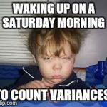 work | WAKING UP ON A SATURDAY MORNING TO COUNT VARIANCES | image tagged in work | made w/ Imgflip meme maker