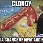 weatherman penis fail | CLOUDY WITH A CHANCE OF MEAT AND BALLS | image tagged in weatherman penis fail,weather,memes | made w/ Imgflip meme maker