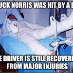 Hospital | CHUCK NORRIS WAS HIT BY A BUS THE DRIVER IS STILL RECOVERING FROM MAJOR INJURIES | image tagged in hospital | made w/ Imgflip meme maker