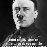 hitler | Think of ISIS Islam as Hitler...now do you want to knock off the tolerance bullshit and do something about it? | image tagged in hitler | made w/ Imgflip meme maker