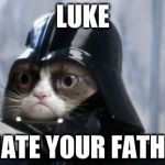 Grumpy Cat Star Wars | LUKE I HATE YOUR FATHER | image tagged in memes,grumpy cat star wars,grumpy cat | made w/ Imgflip meme maker