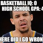 javale mcgee | BASKETBALL IQ: 0              HIGH SCHOOL GPA: 4.5 WHERE DID I GO WRONG? | image tagged in javale mcgee,nba | made w/ Imgflip meme maker