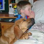 boy and dog praying