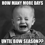 crying baby | HOW MANY MORE DAYS UNTIL BOW SEASON?? | image tagged in crying baby | made w/ Imgflip meme maker