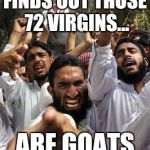 angry muslim | FINDS OUT THOSE 72 VIRGINS... ARE GOATS | image tagged in angry muslim | made w/ Imgflip meme maker