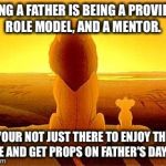 simba and dad | BEING A FATHER IS BEING A PROVIDER, ROLE MODEL, AND A MENTOR. YOUR NOT JUST THERE TO ENJOY THE RIDE AND GET PROPS ON FATHER'S DAY!  | image tagged in simba and dad | made w/ Imgflip meme maker