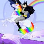 Batman Riding a Rainbow Unicorn