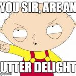 Stewie | YOU SIR, ARE AN UTTER DELIGHT | image tagged in stewie | made w/ Imgflip meme maker