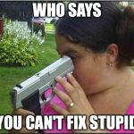 GUNS. | WHO SAYS YOU CAN'T FIX STUPID | image tagged in guns | made w/ Imgflip meme maker
