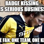 Forlán Peñarol | BADGE KISSING IS SERIOUS BUSINESS ONE FAN, ONE TEAM, ONE KISS | image tagged in forln pearol | made w/ Imgflip meme maker