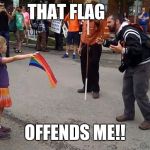 Wtf dude | THAT FLAG OFFENDS ME!! | image tagged in wtf dude | made w/ Imgflip meme maker