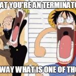 one piece | WHAT YOU'RE AN TERMINATOR? NO WAY WHAT IS ONE OF THOSE | image tagged in one piece | made w/ Imgflip meme maker