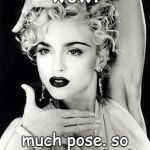 Madonna "Vogue or Voge?" | wow. much pose.so music.very body. | image tagged in madonna strike a pose,doge | made w/ Imgflip meme maker