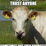 YOU CAN'T TRUST ANYONE SOMETIMES NOT EVEN YOURSELF | image tagged in scumbag | made w/ Imgflip meme maker