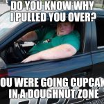 Fat cop | DO YOU KNOW WHY I PULLED YOU OVER? YOU WERE GOING CUPCAKE IN A DOUGHNUT ZONE | image tagged in fat cop | made w/ Imgflip meme maker