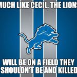 Lion's football team | MUCH LIKE CECIL, THE LIONS WILL BE ON A FIELD THEY SHOULDN'T BE AND KILLED | image tagged in detroit lions rebuilding,football,funny memes | made w/ Imgflip meme maker