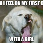 Dog Fun | HOW I FEEL ON MY FIRST DATE WITH A GIRL | image tagged in dog fun | made w/ Imgflip meme maker