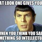Disbelieving Spock | THAT LOOK ONE GIVES YOU...... WHEN YOU THINK YOU SAID SOMETHING SO INTELLECTUAL... | image tagged in disbelieving spock | made w/ Imgflip meme maker
