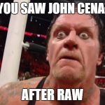 you all made that face. | WHEN YOU SAW JOHN CENA'S FACE AFTER RAW | image tagged in undertaker | made w/ Imgflip meme maker