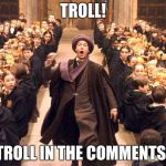 Troll In The Dungeon | TROLL! TROLL IN THE COMMENTS! | image tagged in troll in the dungeon,troll,comments,imgflip,memes,harry potter | made w/ Imgflip meme maker