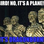 Skyrim Draugrs | IT'S A BIRD! NO, IT'S A PLANE! WAIT... IT'S DRAGONBORN! | image tagged in skyrim draugrs | made w/ Imgflip meme maker