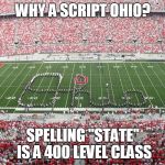 Why A Script Ohio? | WHY A SCRIPT OHIO? SPELLING "STATE" IS A 400 LEVEL CLASS | image tagged in script ohio sucks,spelling,stupid people,ohio state | made w/ Imgflip meme maker