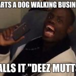 deez nuts | STARTS A DOG WALKING BUSINESS CALLS IT "DEEZ MUTTS" | image tagged in deez nuts | made w/ Imgflip meme maker