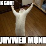Victory Monday | THANK GOD! I SURVIVED MONDAY | image tagged in victory monday | made w/ Imgflip meme maker