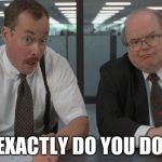 office space what do you do here | WHAT EXACTLY DO YOU DO HERE? | image tagged in office space what do you do here | made w/ Imgflip meme maker