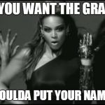 beyonce | IF YOU WANT THE GRADE YOU SHOULDA PUT YOUR NAME ON IT | image tagged in beyonce | made w/ Imgflip meme maker