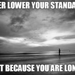 Lonely | NEVER LOWER YOUR STANDARDS JUST BECAUSE YOU ARE LONELY | image tagged in lonely | made w/ Imgflip meme maker