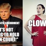 The unconstitional constitutional amendment | RE: THE 14TH AMENDMENT "IT'S NOT GOING TO HOLD UP IN COURT." CLOWN! | image tagged in trump  sadie,clown,memes | made w/ Imgflip meme maker