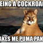 punny puma | SEEING A COCKROACH MAKES ME PUMA PANTS | image tagged in punny puma | made w/ Imgflip meme maker