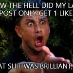 Pauly D | HOW THE HELL DID MY LAST POST ONLY GET 1 LIKE? THAT SHIT WAS BRILLIANT,YO! | image tagged in pauly d | made w/ Imgflip meme maker