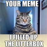 Your meme was so bad, I had diarrhea | AFTER I SAW YOUR MEME I FILLED UP THE LITTERBOX AND THEN SOME | image tagged in take a set,memes | made w/ Imgflip meme maker