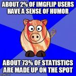 Self-Endangerment Pig | ABOUT 2% OF IMGFLIP USERS HAVE A SENSE OF HUMOR ABOUT 73% OF STATISTICS ARE MADE UP ON THE SPOT | image tagged in self-endangerment pig,imgflip | made w/ Imgflip meme maker