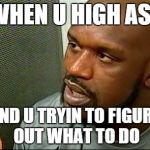 Shaq Only Smokes The Dankest | WHEN U HIGH ASF AND U TRYIN TO FIGURE OUT WHAT TO DO | image tagged in memes,shaq only smokes the dankest | made w/ Imgflip meme maker