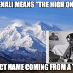Denali Mountain | DENALI MEANS "THE HIGH ONE" PERFECT NAME COMING FROM A TOKER | image tagged in denali mountain | made w/ Imgflip meme maker