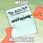 Patrick Star To Do List | MY LIFE IN A NUTSHELL | image tagged in patrick star to do list | made w/ Imgflip meme maker